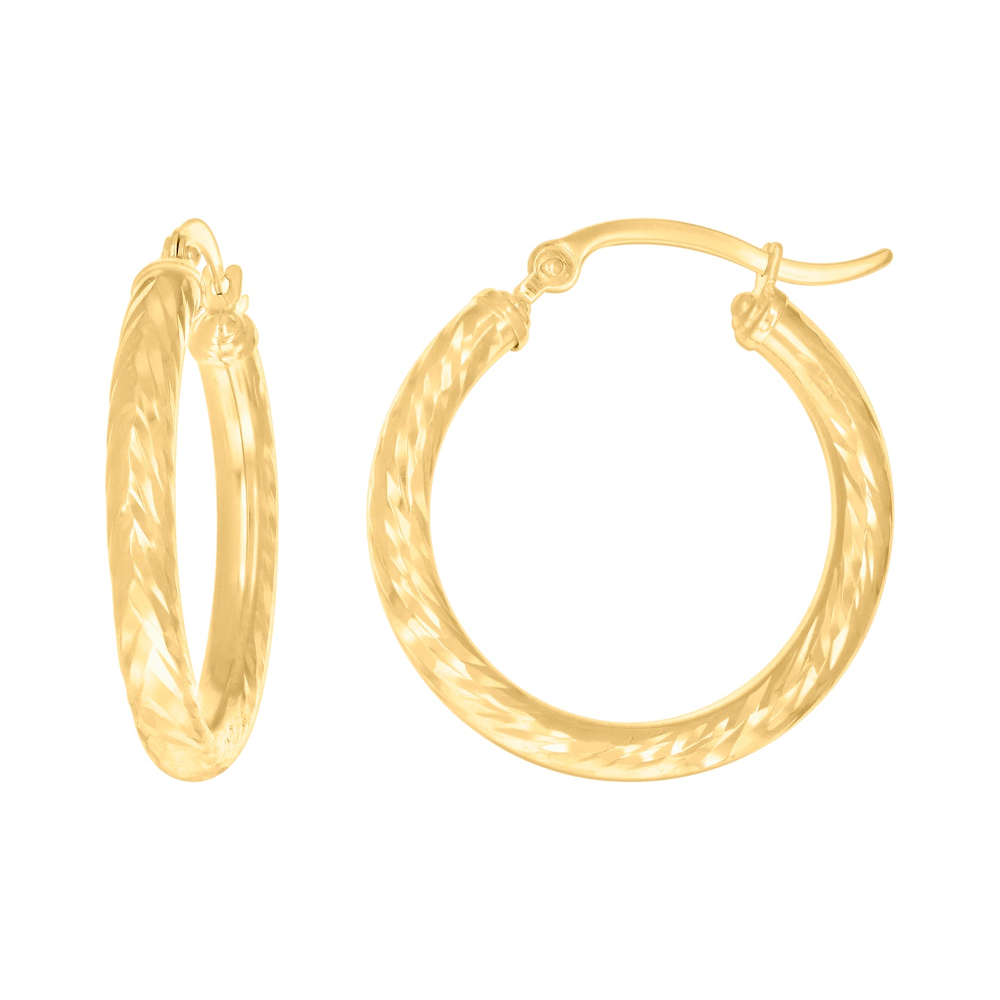 10k Yellow Gold Womens Round Tube Diamond-cut Patterned Fancy Hoop Earrings 3mm-25