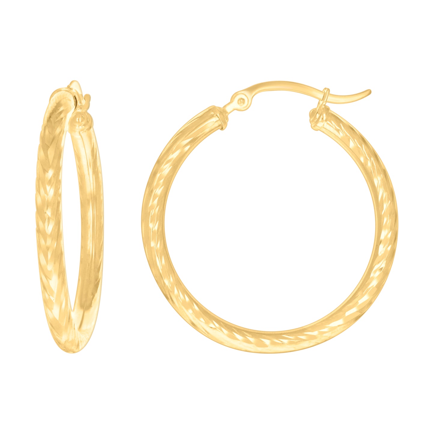 10k Yellow Gold Womens Round Tube Diamond-cut Patterned Fancy Hoop Earrings 3mm-31