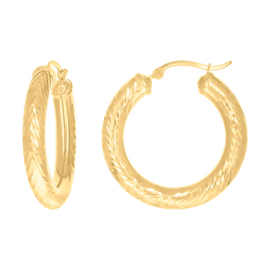 10k Yellow Gold Womens Round Tube Diamond-cut Patterned Fancy Hoop Earrings 5mm-31