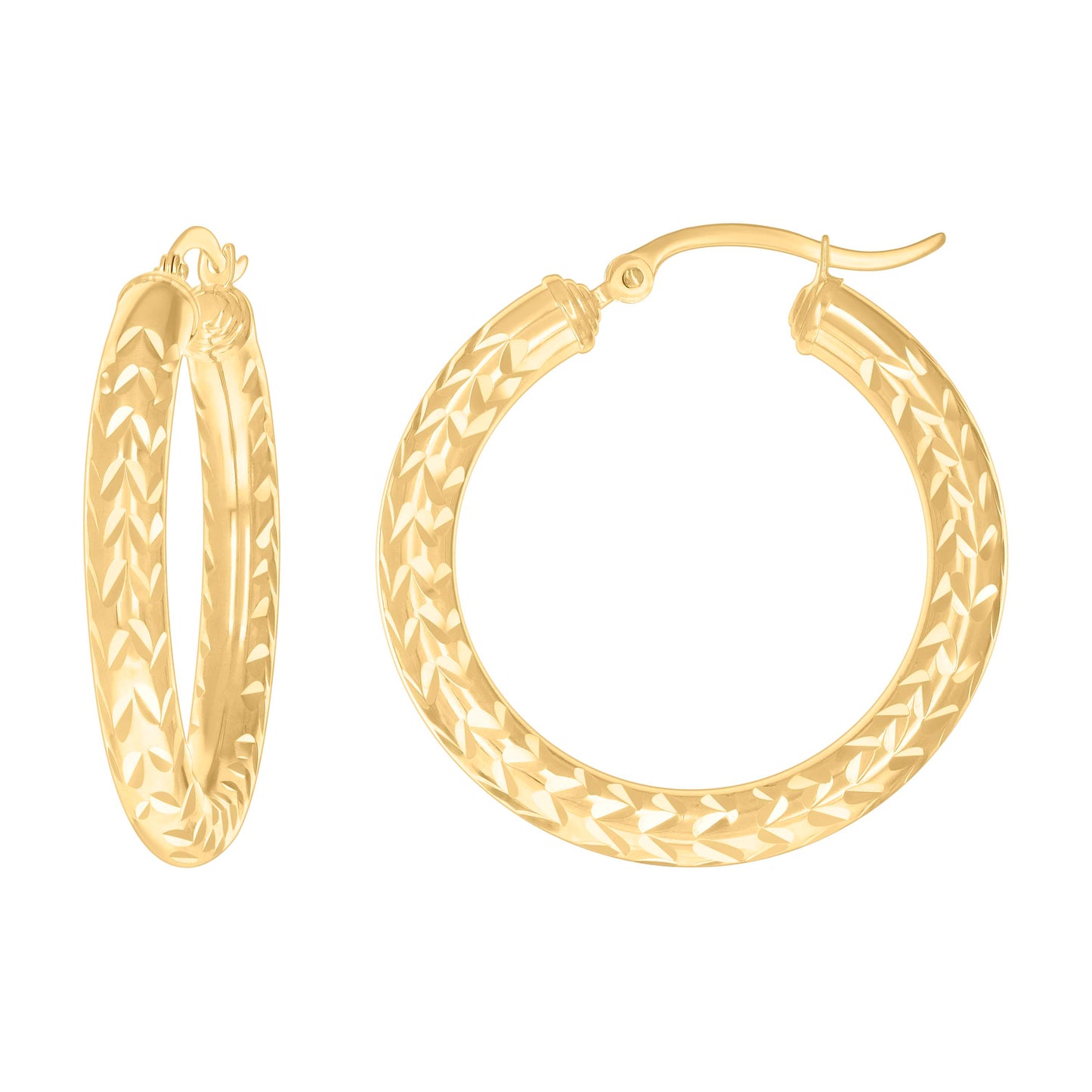 10k Yellow Gold Womens Diamond-cut Round Tube Patterned Hoop Earrings 4mm-31