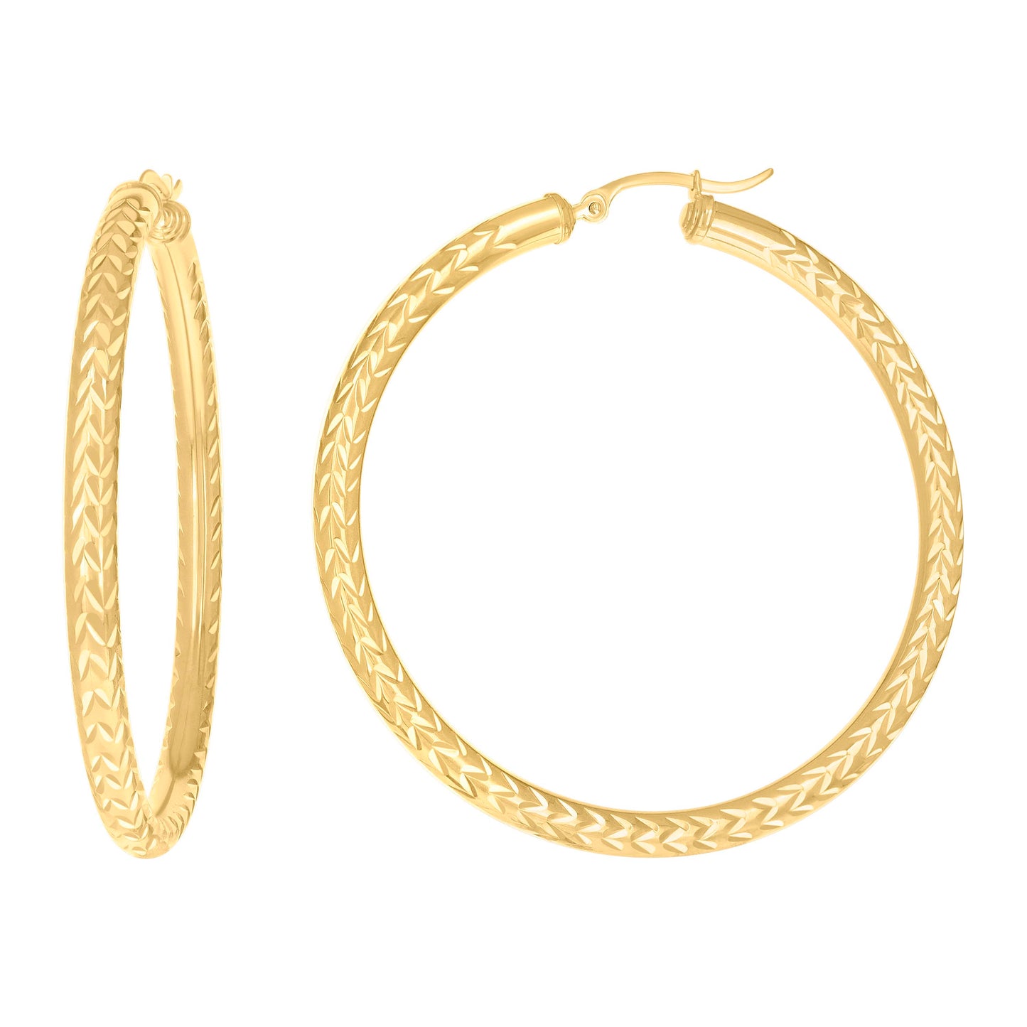 10k Yellow Gold Womens Diamond-cut Round Tube Patterned Hoop Earrings 4mm-57