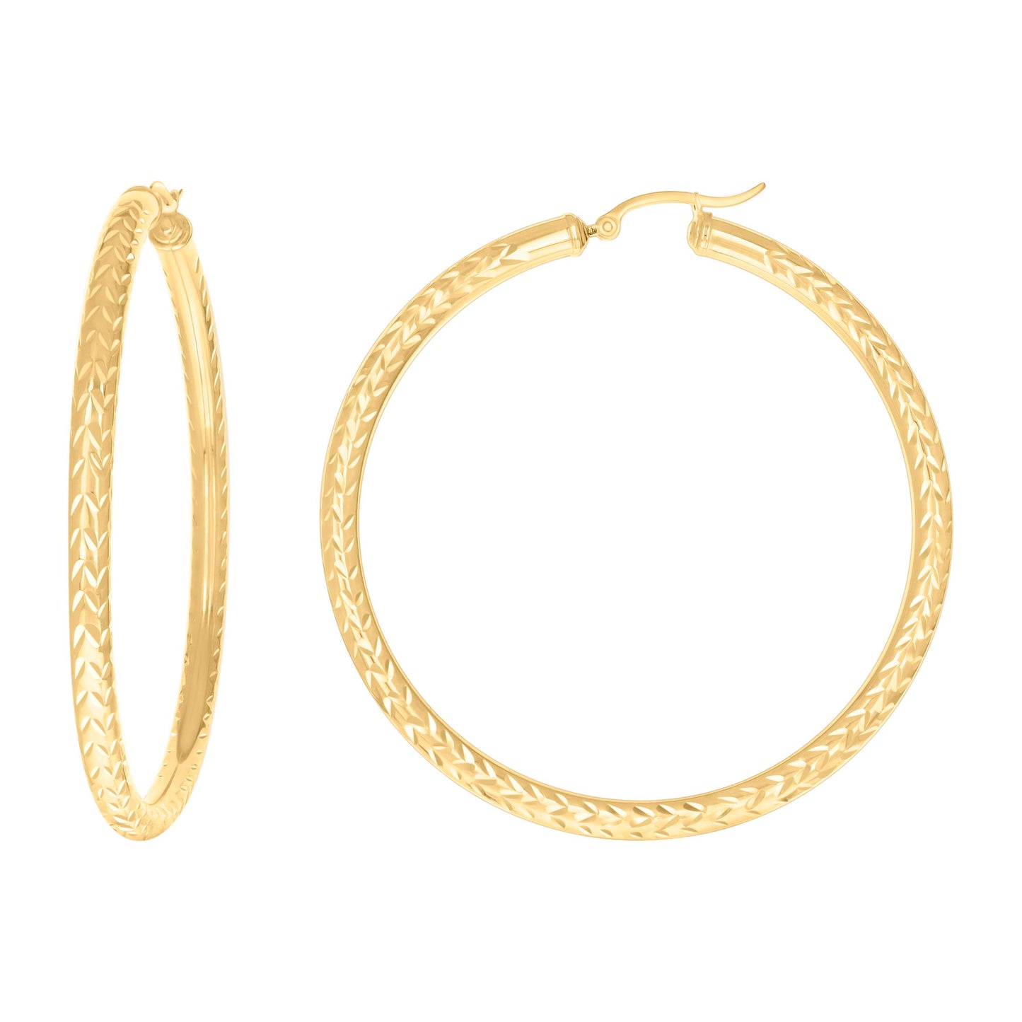 10k Yellow Gold Womens Diamond-cut Round Tube Patterned Hoop Earrings 4mm-64