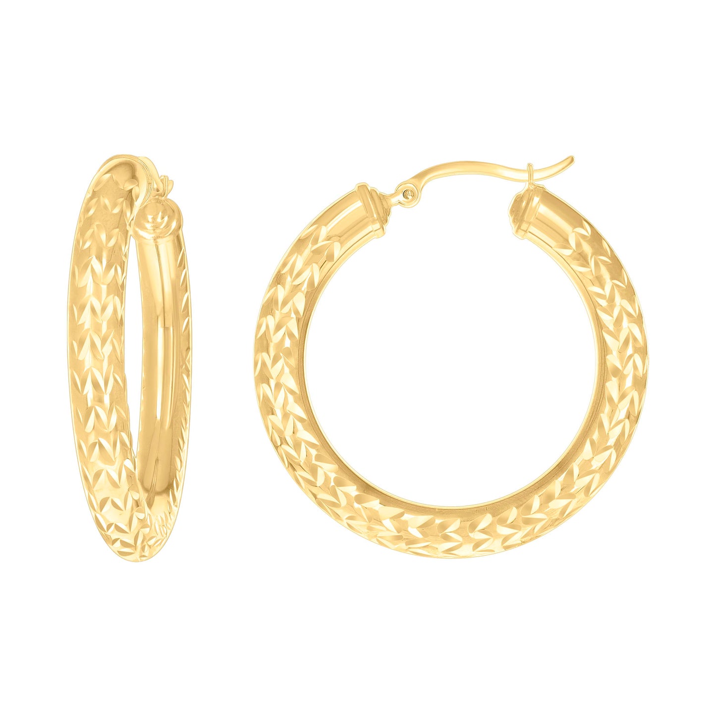 10k Yellow Gold Womens Diamond-cut Round Tube Patterned Hoop Earrings 5mm-38