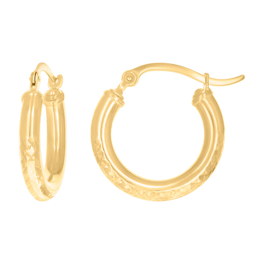 10k Yellow Gold Womens Round Tube Diamond-cut Patterned Fancy Hoop Earrings 3mm-19