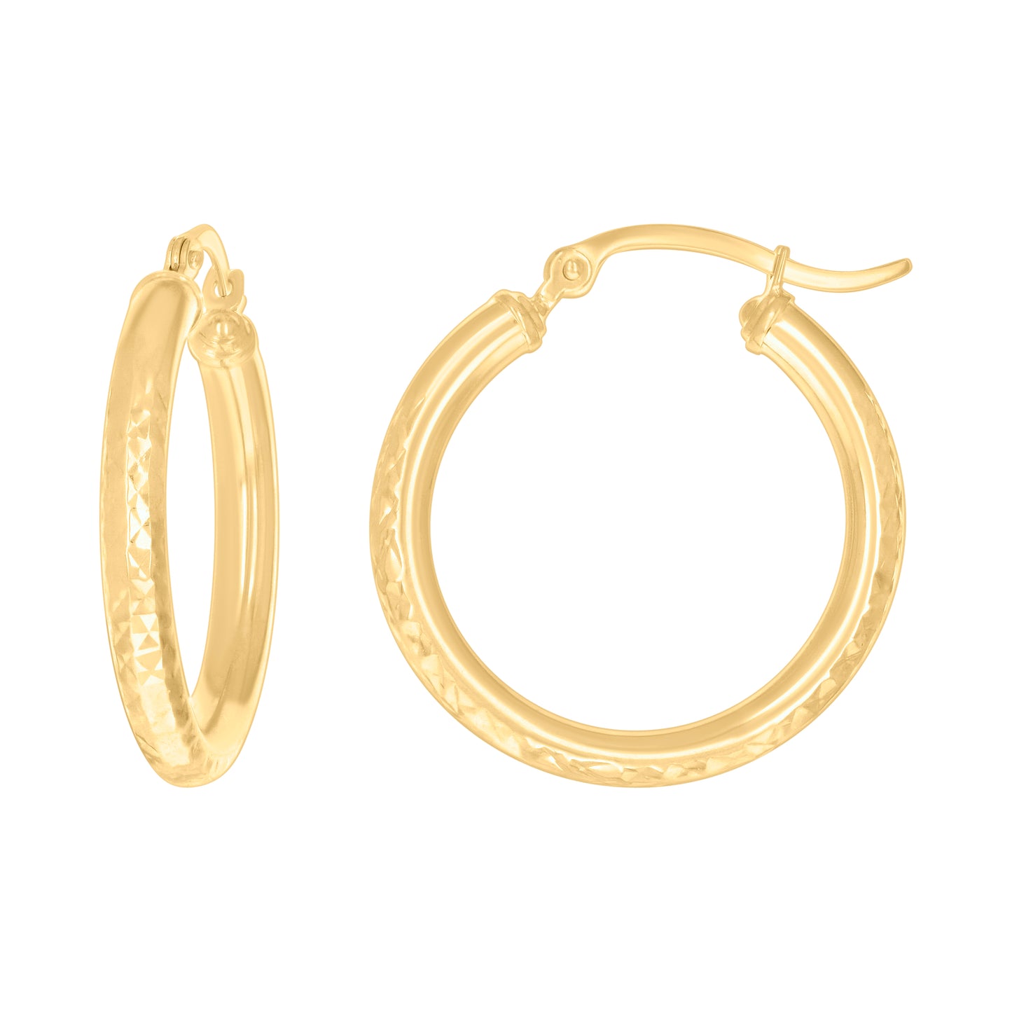 10k Yellow Gold Womens Round Tube Diamond-cut Patterned Fancy Hoop Earrings 3mm-25
