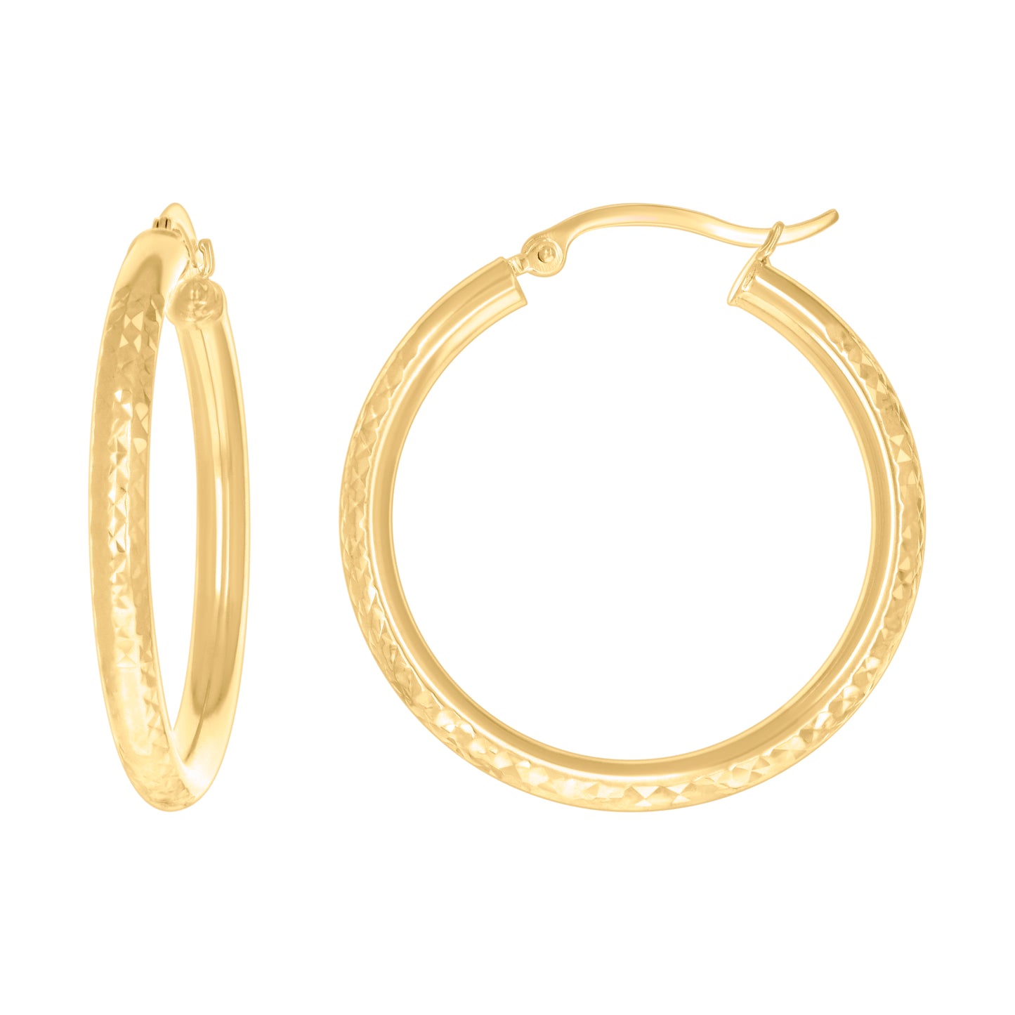 10k Yellow Gold Womens Round Tube Diamond-cut Patterned Fancy Hoop Earrings 3mm-32
