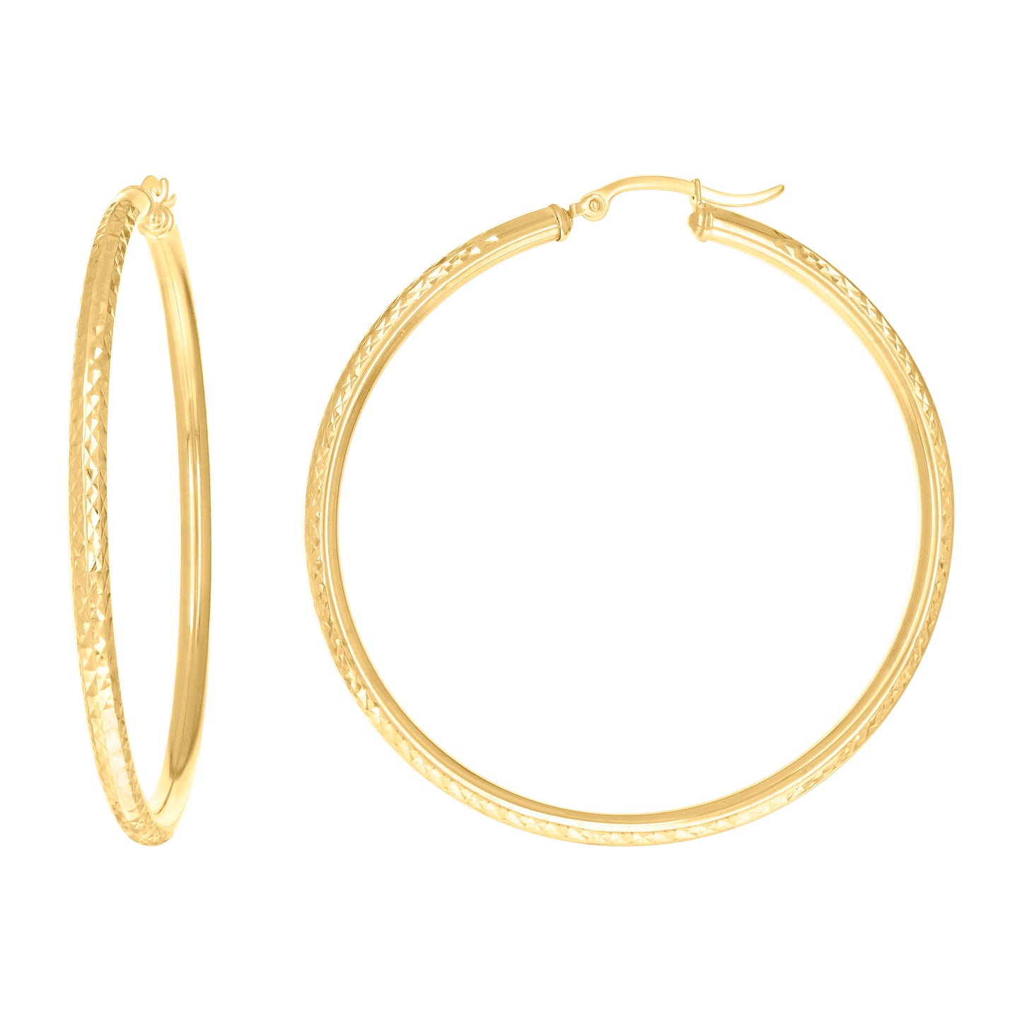 10k Yellow Gold Womens Round Tube Diamond-cut Patterned Fancy Hoop Earrings 3mm-57