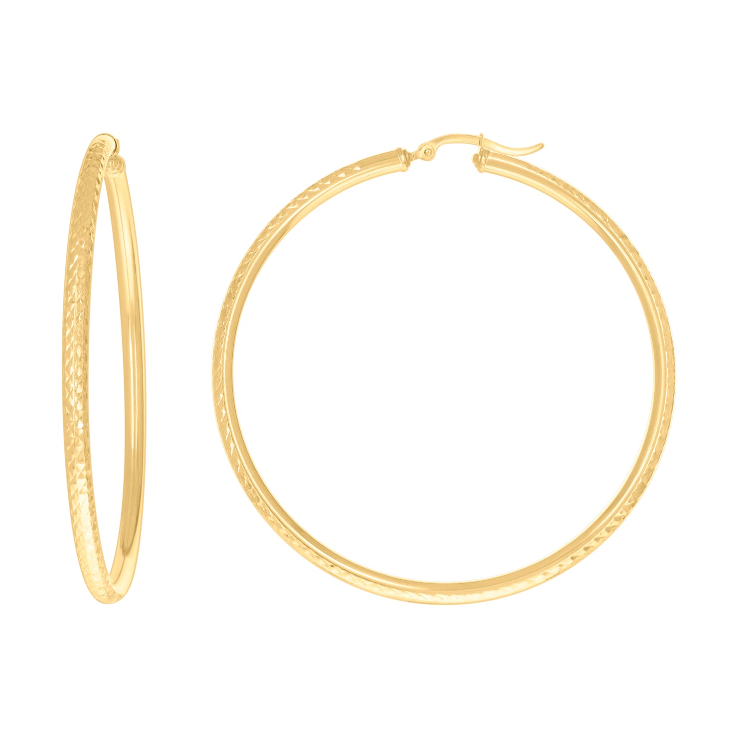 10k Yellow Gold Womens Round Tube Diamond-cut Patterned Fancy Hoop Earrings 3mm-63