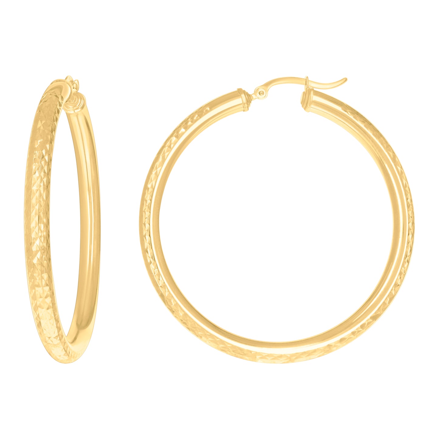 10k Yellow Gold Womens Round Tube Diamond-cut Patterned Fancy Hoop Earrings 4mm-50