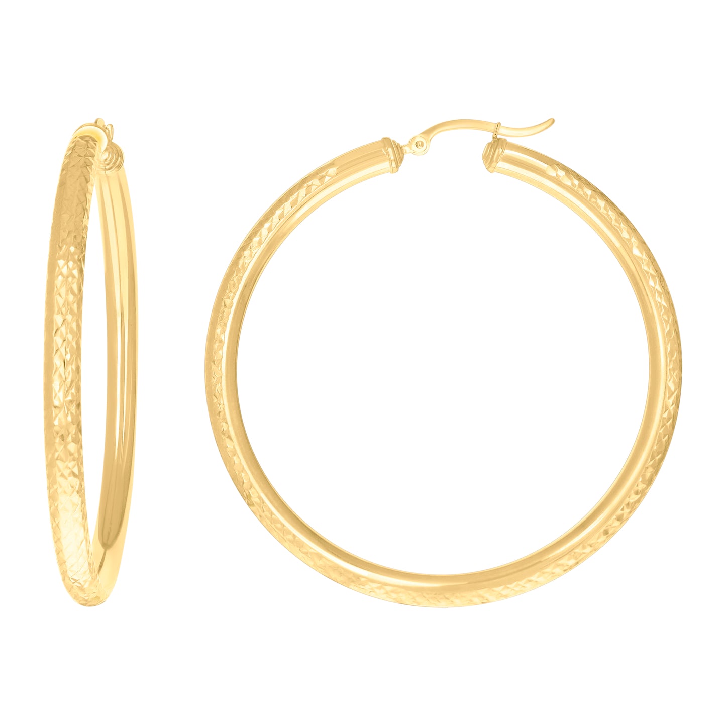 10k Yellow Gold Womens Round Tube Diamond-cut Patterned Fancy Hoop Earrings 4mm-57