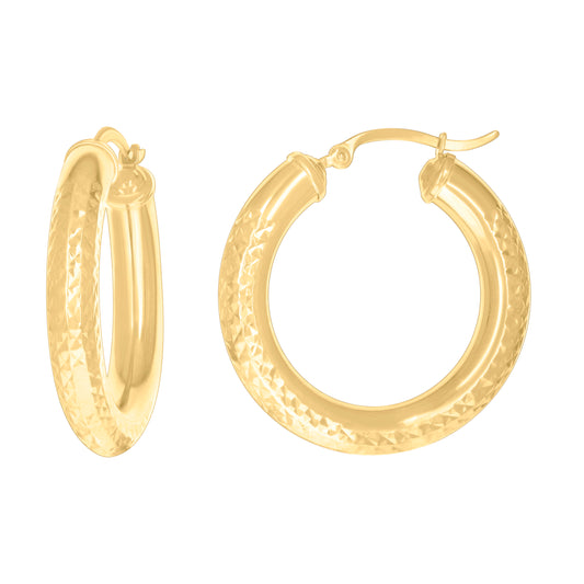 10k Yellow Gold Womens Round Tube Diamond-cut Patterned Fancy Hoop Earrings 5mm-31