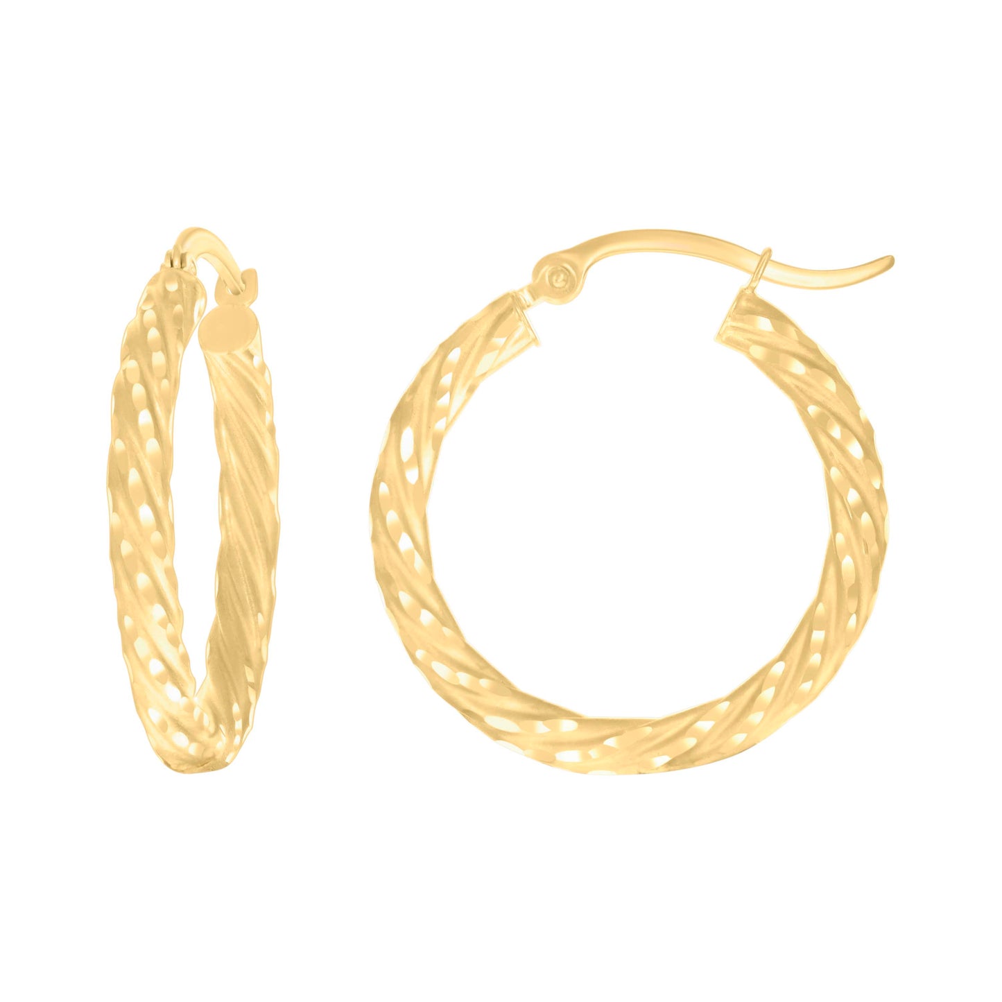 10k Yellow Gold Womens Diamond-cut Spotted Patterned Fancy Hoop Earrings 3mm-25