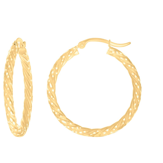 10k Yellow Gold Womens Diamond-cut Spotted Patterned Fancy Hoop Earrings 3mm-31