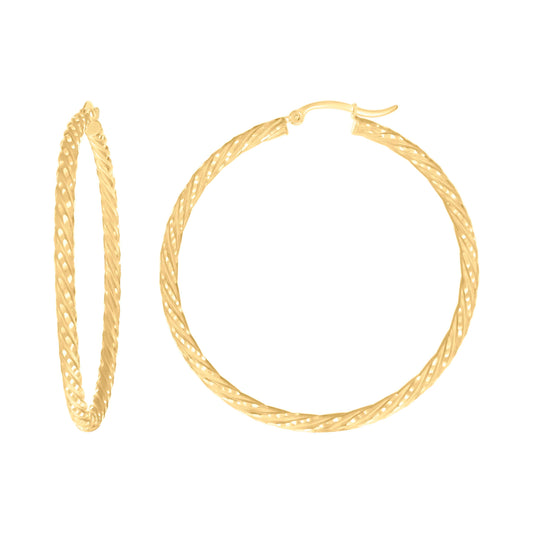10k Yellow Gold Womens Diamond-cut Spotted Patterned Fancy Hoop Earrings 3mm-50
