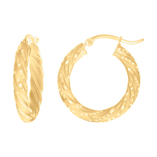 10k Yellow Gold Womens Diamond-cut Spotted Patterned Fancy Hoop Earrings 4mm-25