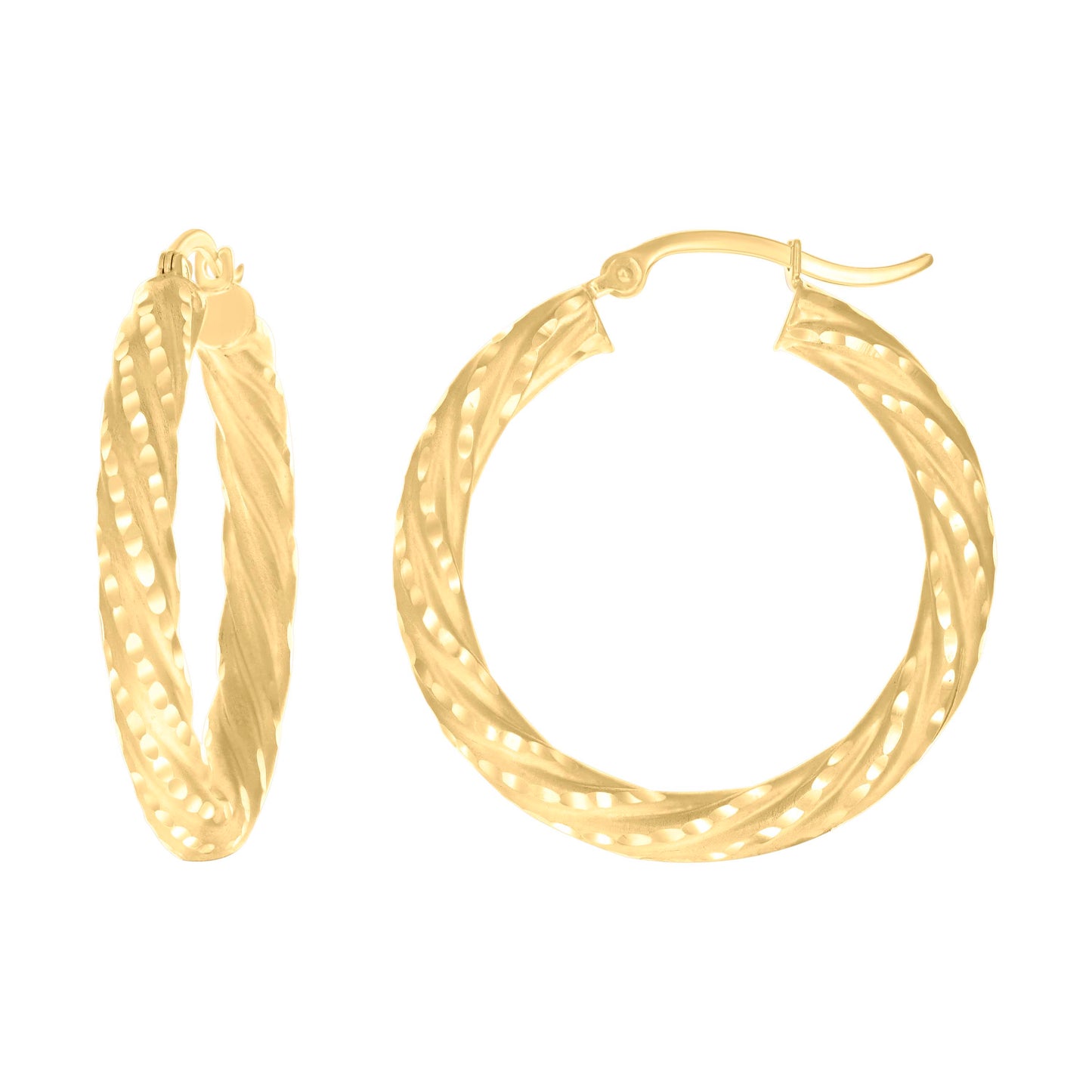 10k Yellow Gold Womens Diamond-cut Spotted Patterned Fancy Hoop Earrings 4mm-31