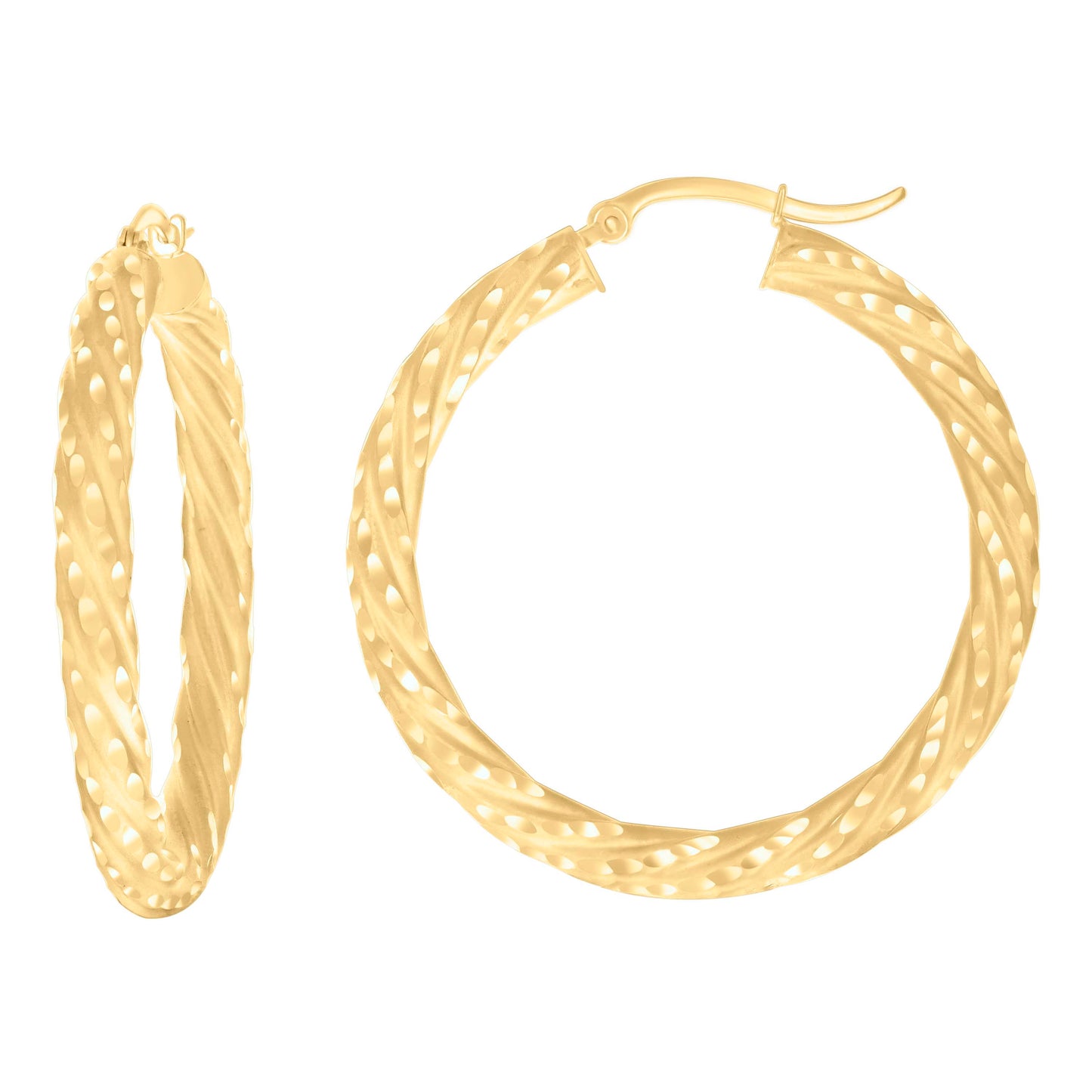 10k Yellow Gold Womens Diamond-cut Spotted Patterned Fancy Hoop Earrings 4mm-38