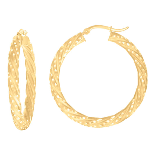 10k Yellow Gold Womens Diamond-cut Spotted Patterned Fancy Hoop Earrings 4mm-38