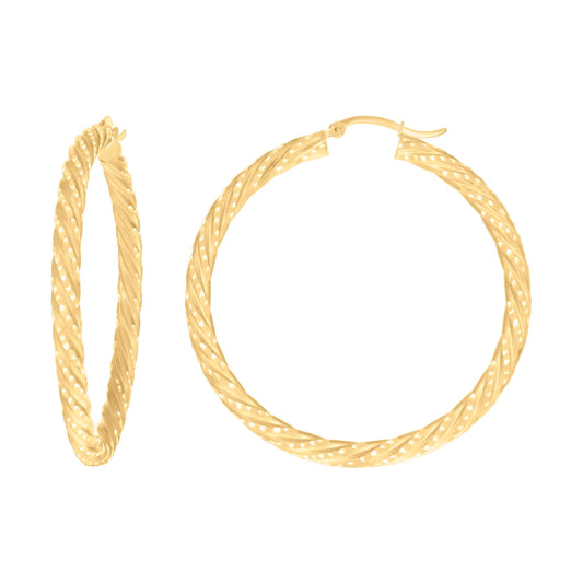 10k Yellow Gold Womens Diamond-cut Spotted Patterned Fancy Hoop Earrings 4mm-50
