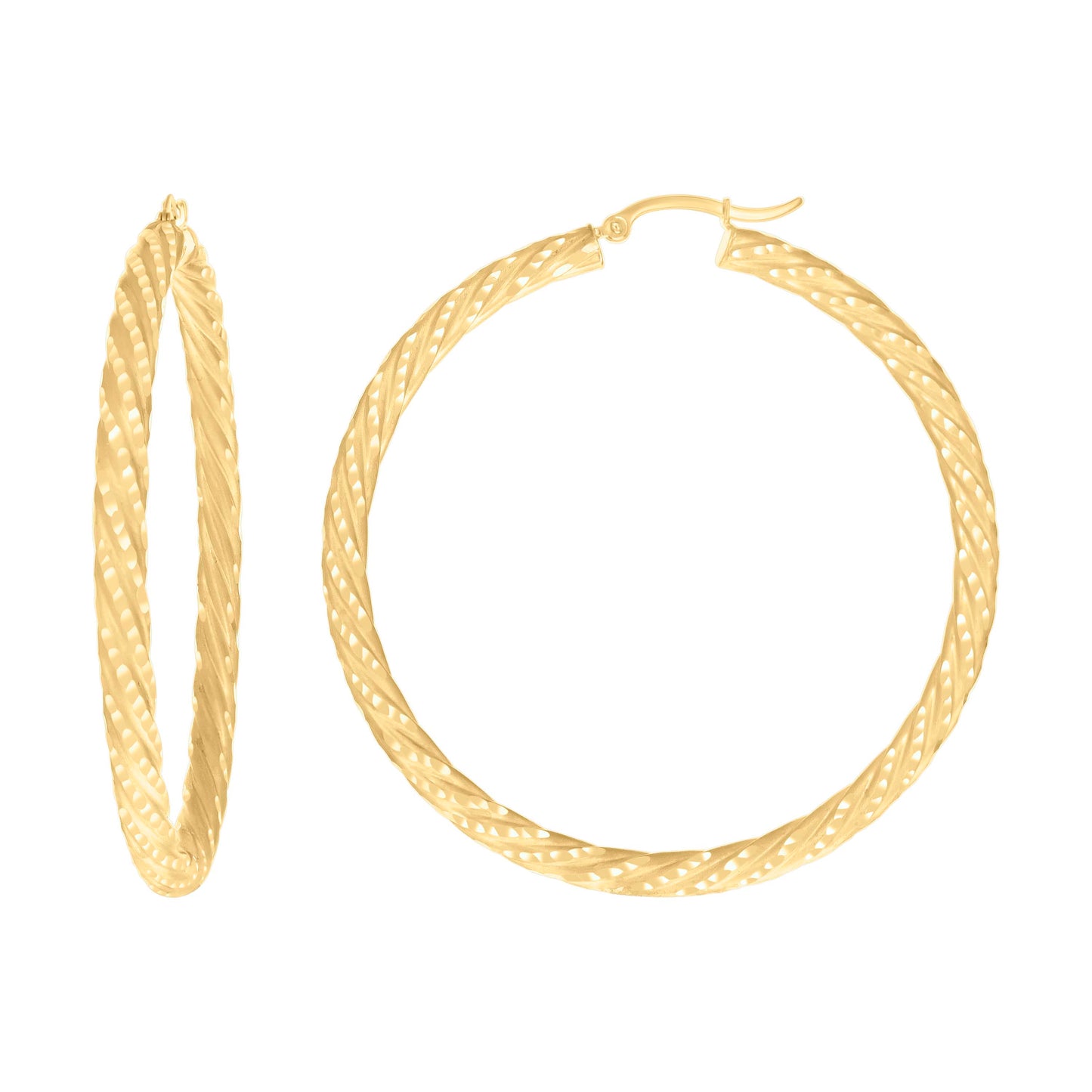 10k Yellow Gold Womens Diamond-cut Spotted Patterned Fancy Hoop Earrings 4mm-57