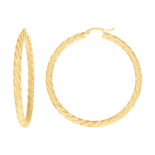 10k Yellow Gold Womens Diamond-cut Spotted Patterned Fancy Hoop Earrings 4mm-57