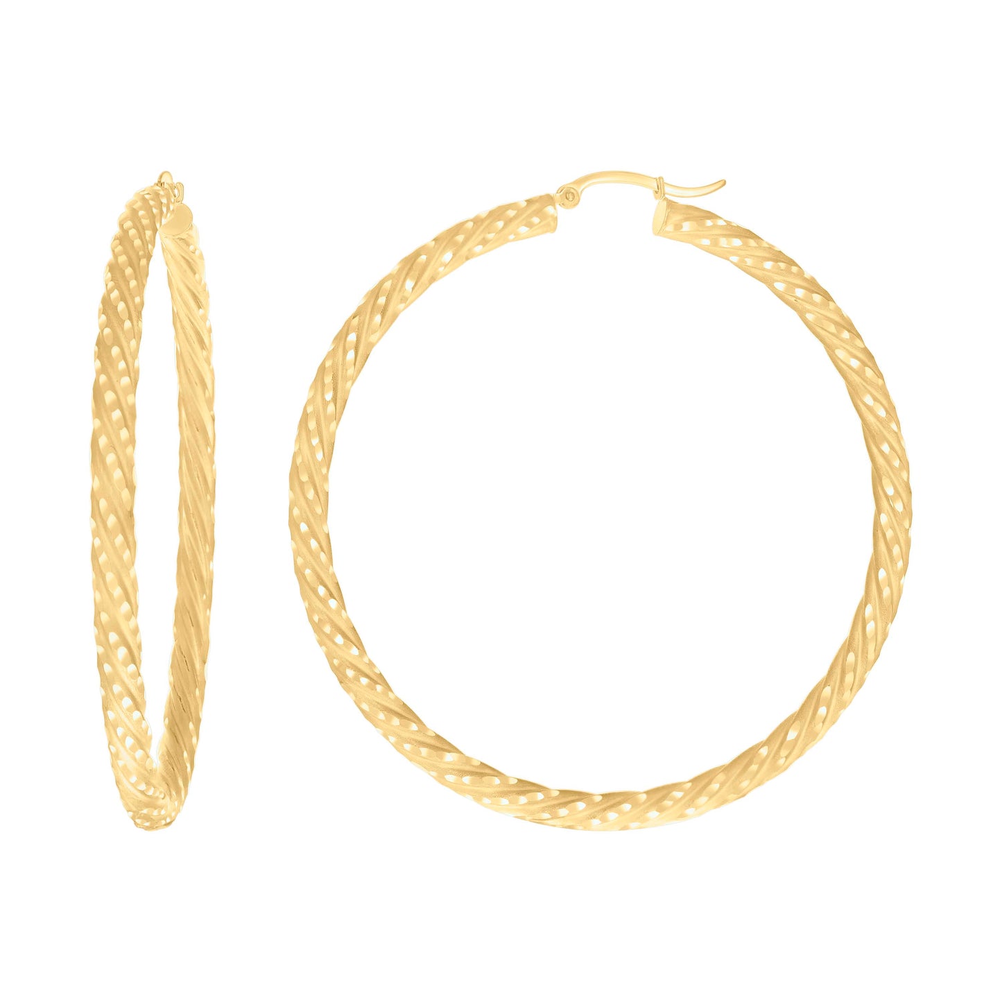 10k Yellow Gold Womens Diamond-cut Spotted Patterned Fancy Hoop Earrings 4mm-63