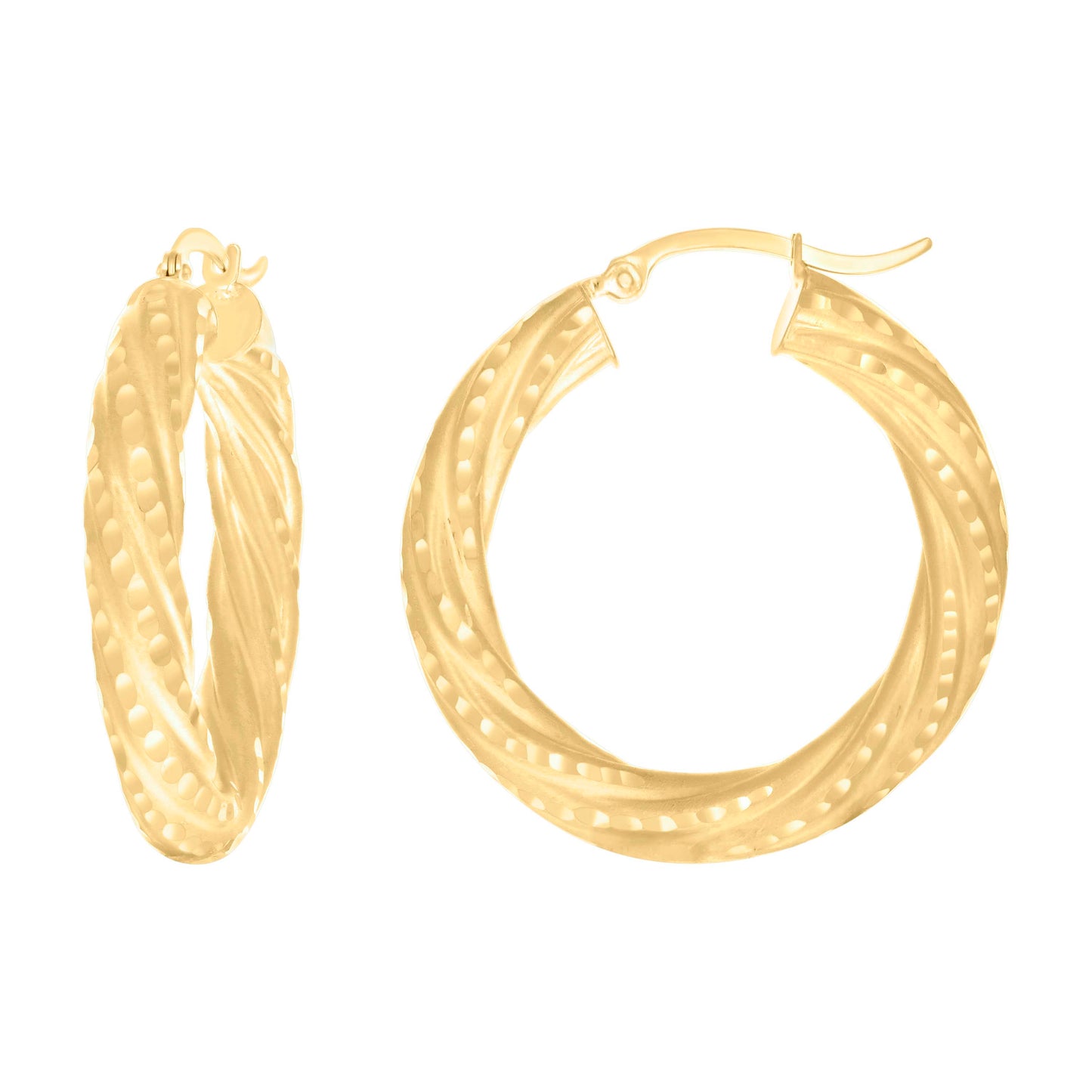 10k Yellow Gold Womens Diamond-cut Spotted Patterned Fancy Hoop Earrings 5mm-32