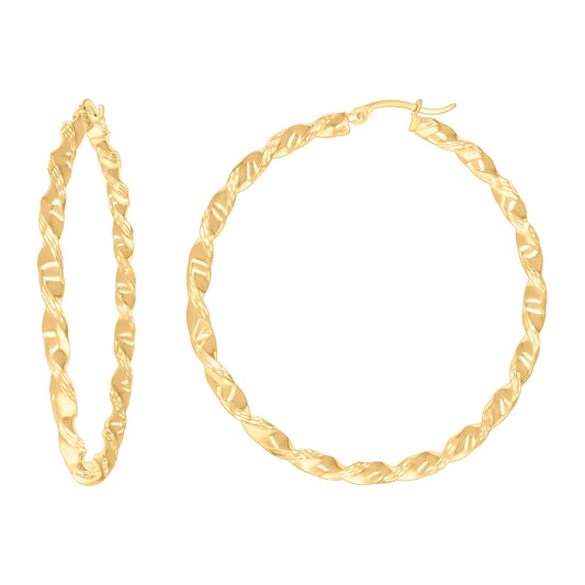 10k Yellow Gold Womens Diamond-cut Twisted Hoop Earrings 3mm-50