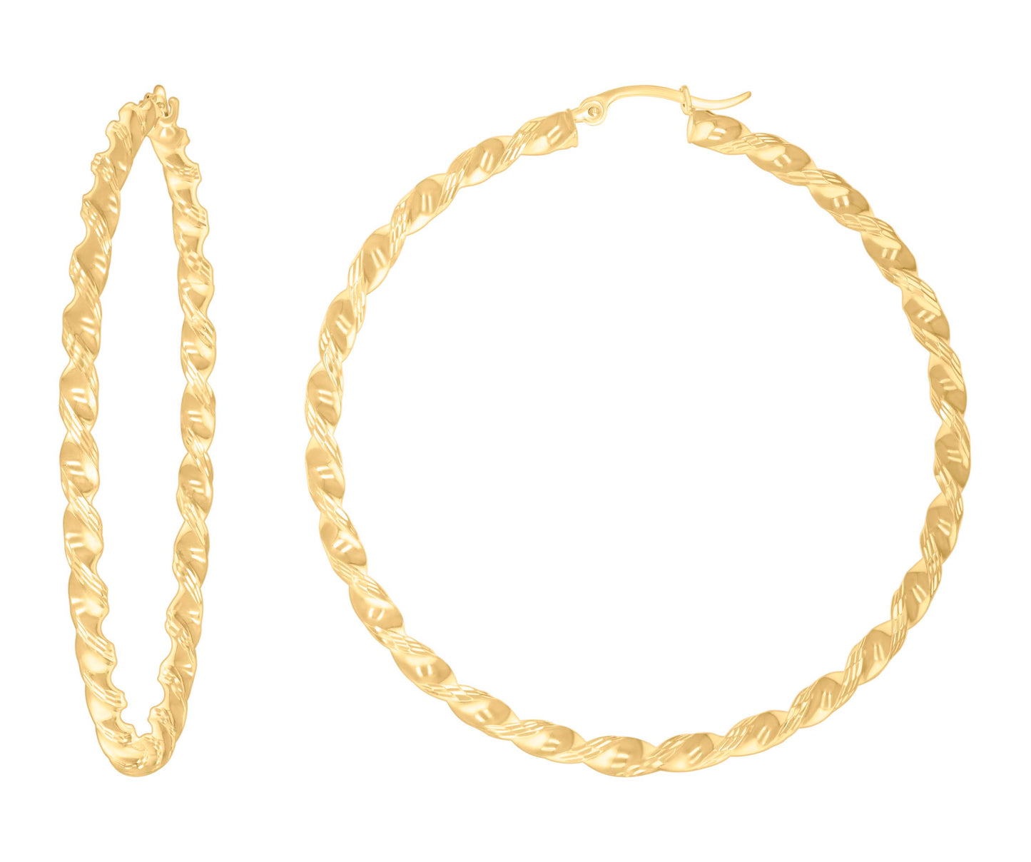 10k Yellow Gold Womens Diamond-cut Twisted Hoop Earrings 3mm-57