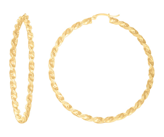 10k Yellow Gold Womens Diamond-cut Twisted Hoop Earrings 3mm-57