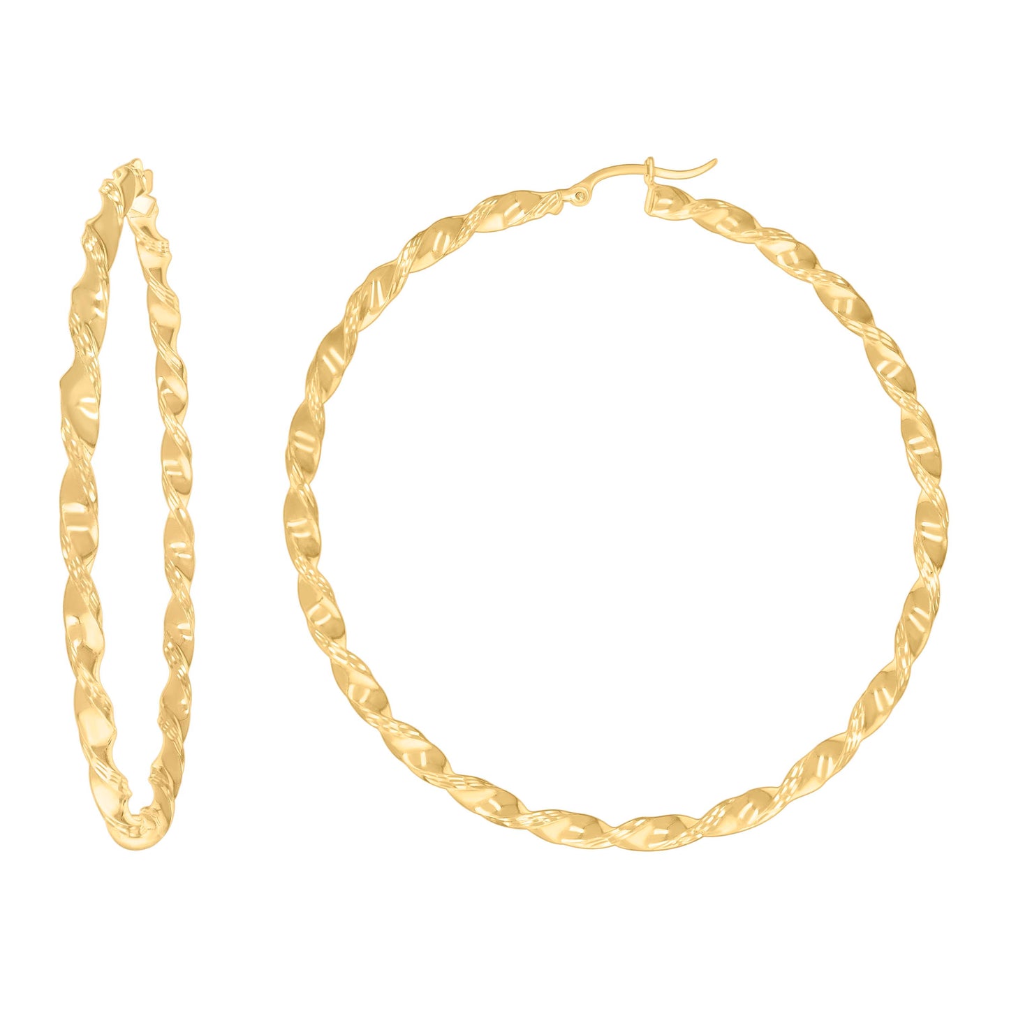 10k Yellow Gold Womens Diamond-cut Twisted Hoop Earrings 3mm-63