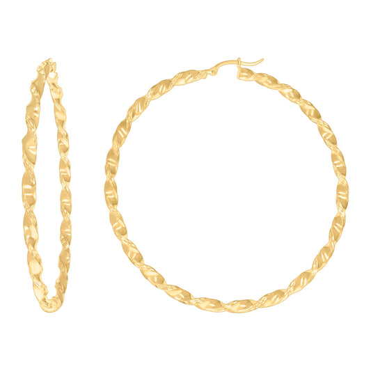 10k Yellow Gold Womens Diamond-cut Twisted Hoop Earrings 3mm-63