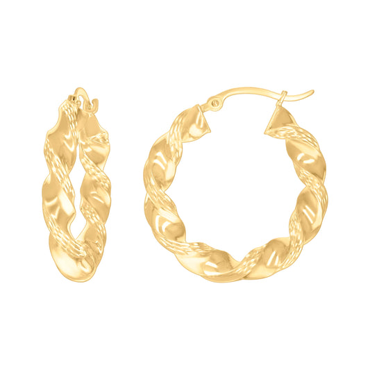 10k Yellow Gold Womens Diamond-cut Twisted Hoop Earrings 4mm-19