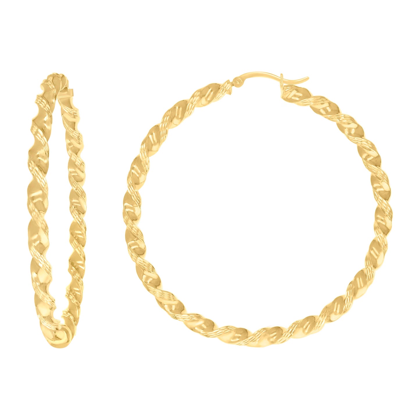 10k Yellow Gold Womens Diamond-cut Twisted Hoop Earrings 4mm-63