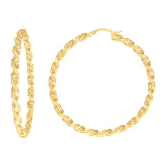 10k Yellow Gold Womens Diamond-cut Twisted Hoop Earrings 4mm-63