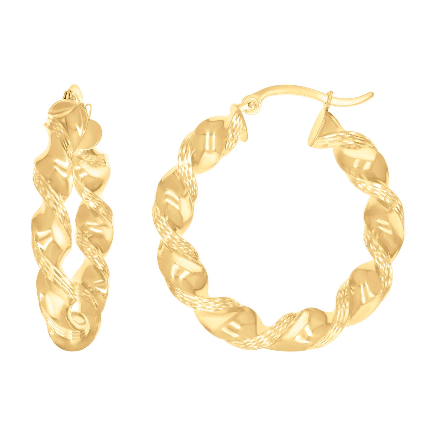 10k Yellow Gold Womens Diamond-cut Twisted Hoop Earrings 5mm-32