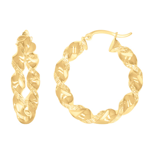 10k Yellow Gold Womens Diamond-cut Twisted Hoop Earrings 5mm-32
