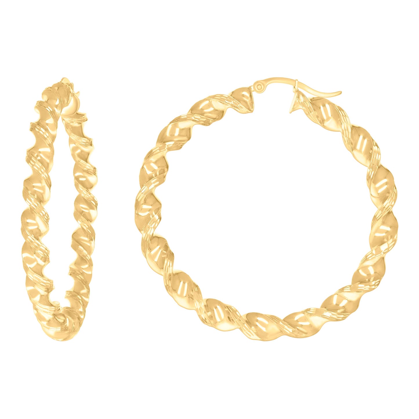 10k Yellow Gold Womens Diamond-cut Twisted Hoop Earrings 5mm-50