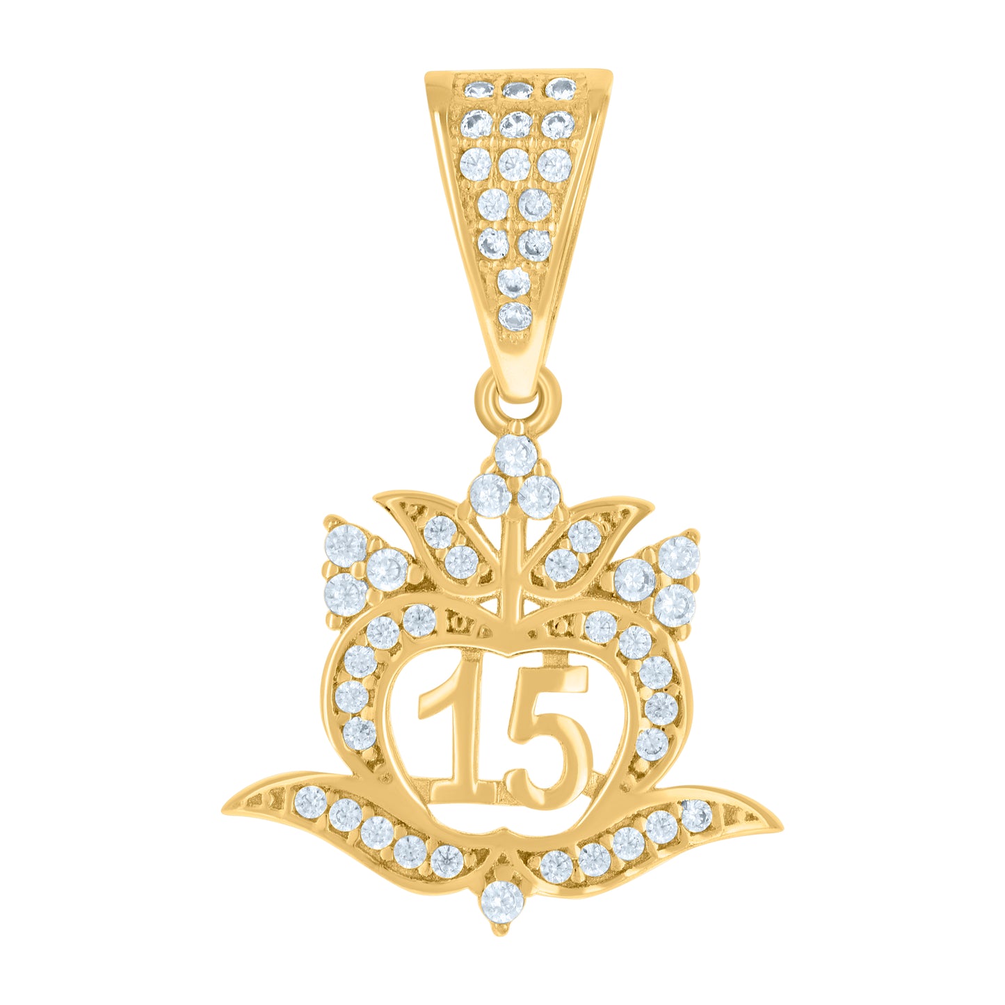 10k Yellow Gold Womens Cubic Zirconia Apple Shaped 15 Quinceanera Charm Pendant