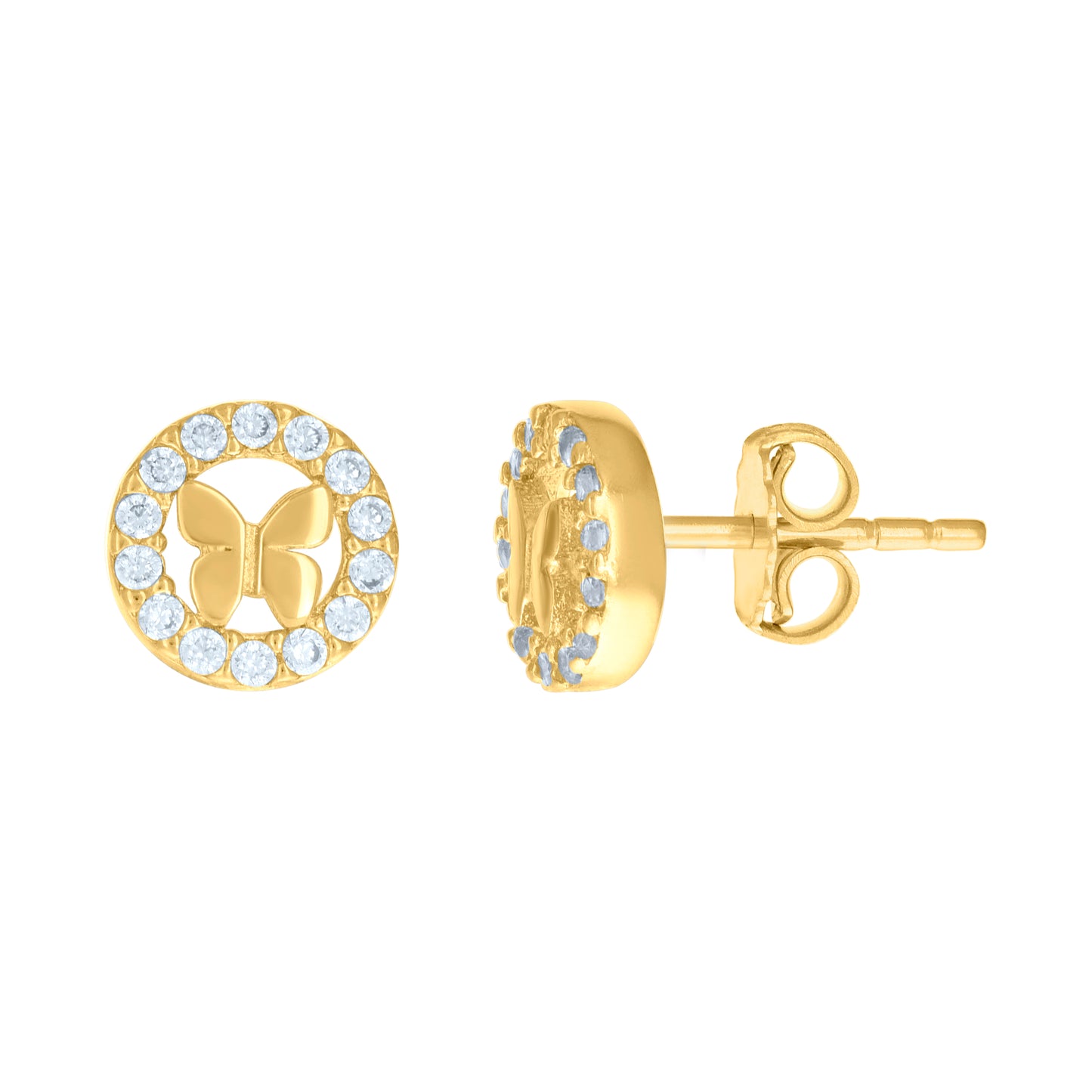 10k Yellow Gold Womens Cubic Zirconia Butterfly In Circle Fashion Stud Earrings