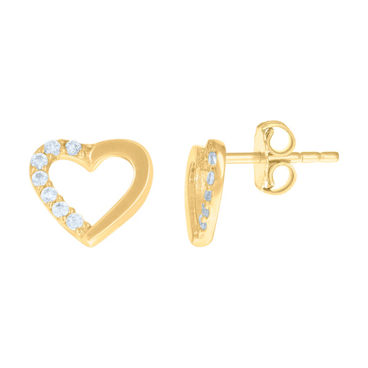 10k Yellow Gold Womens Cubic Zirconia Heart Stud Earrings