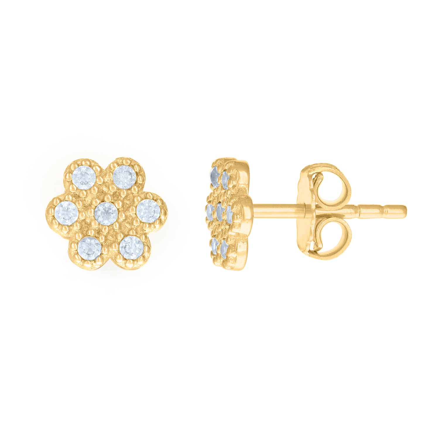 10k Yellow Gold Womens Cubic Zirconia Flower Fashion Stud Earrings