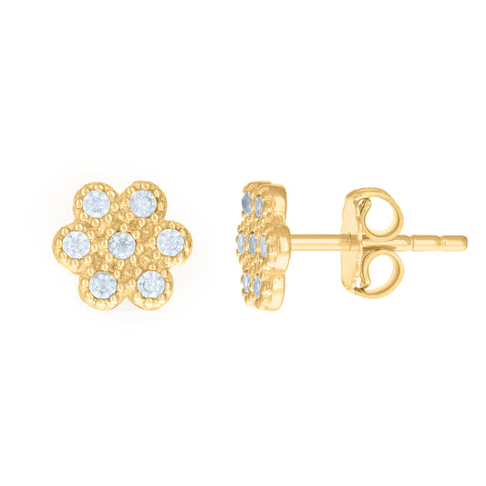 10k Yellow Gold Womens Cubic Zirconia Flower Fashion Stud Earrings