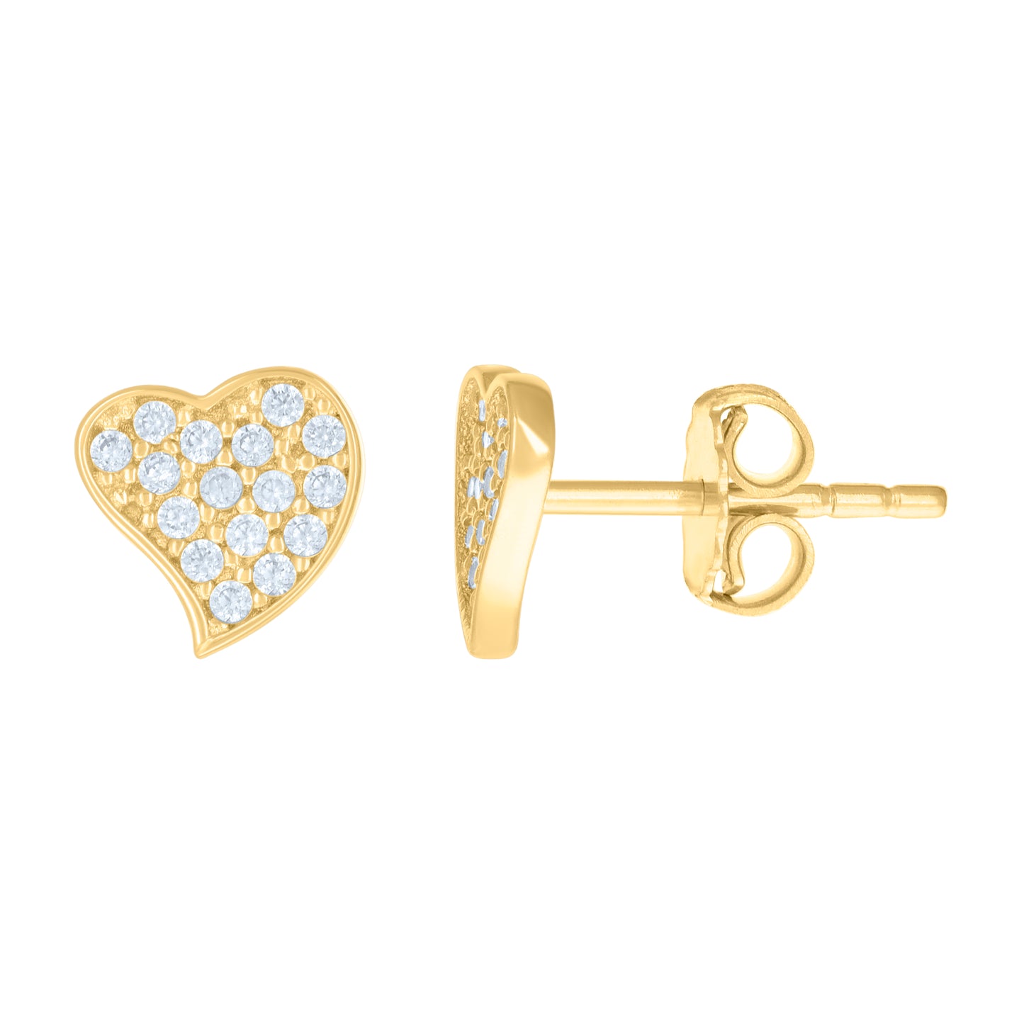 10k Yellow Gold Womens Cubic Zirconia Heart Stud Earrings