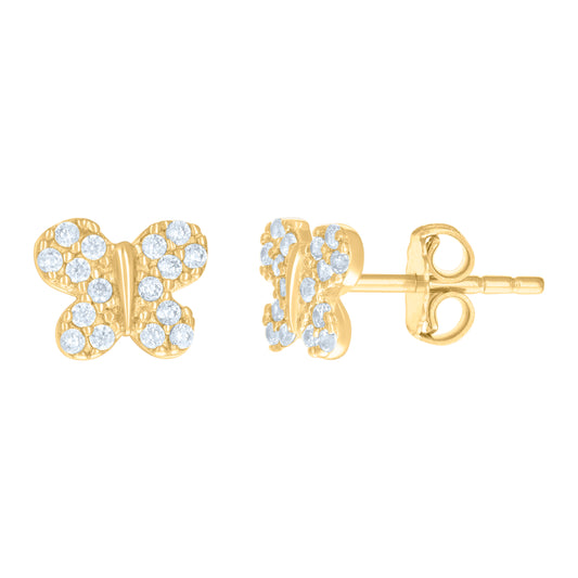 10k Yellow Gold Womens Cubic Zirconia Butterfly Fashion Stud Earrings