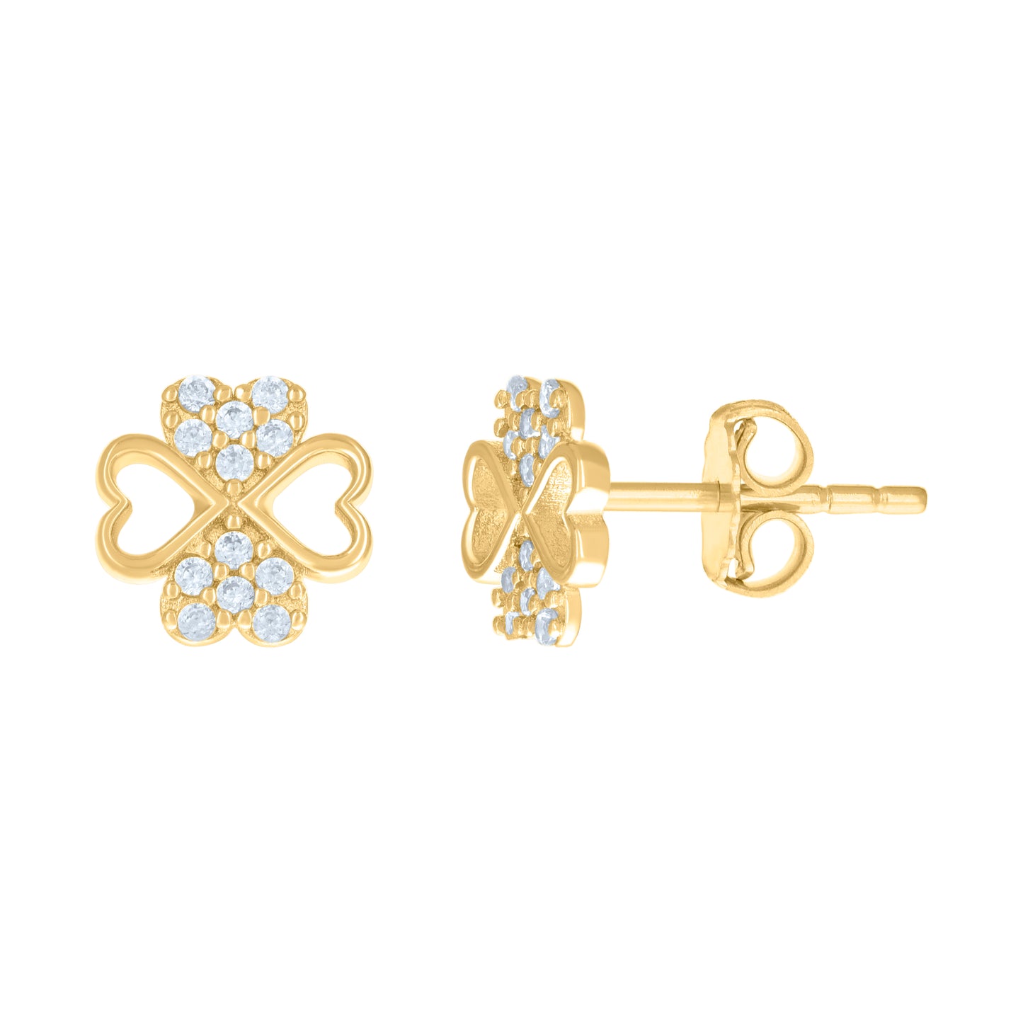 10k Yellow Gold Womens Cubic Zirconia Flower Heart Stud Earrings
