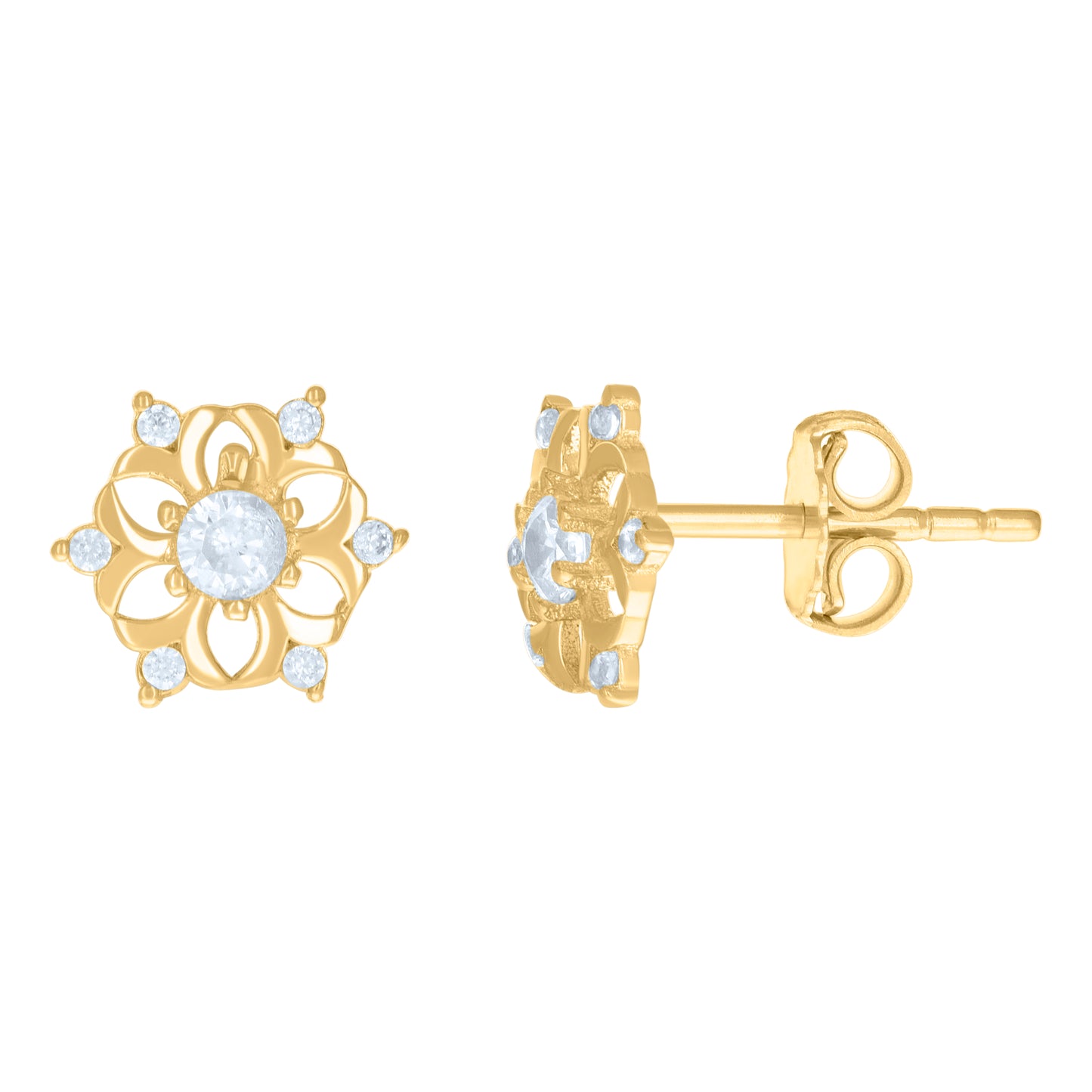 10k Yellow Gold Womens Cubic Zirconia Flower Fashion Stud Earrings