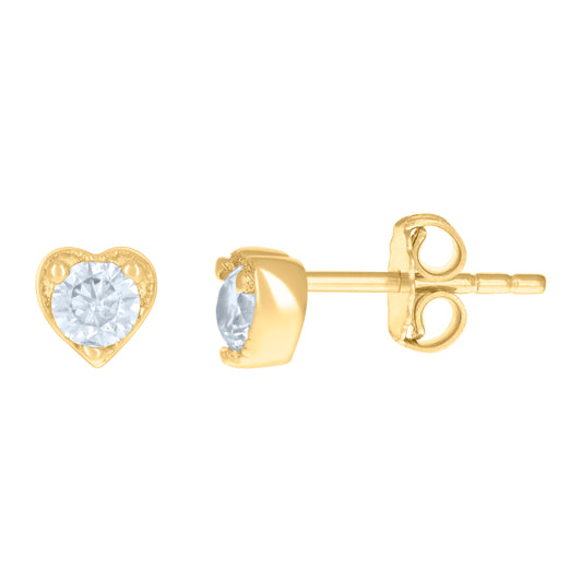 10k Yellow Gold Womens Cubic Zirconia Heart Stud Earrings