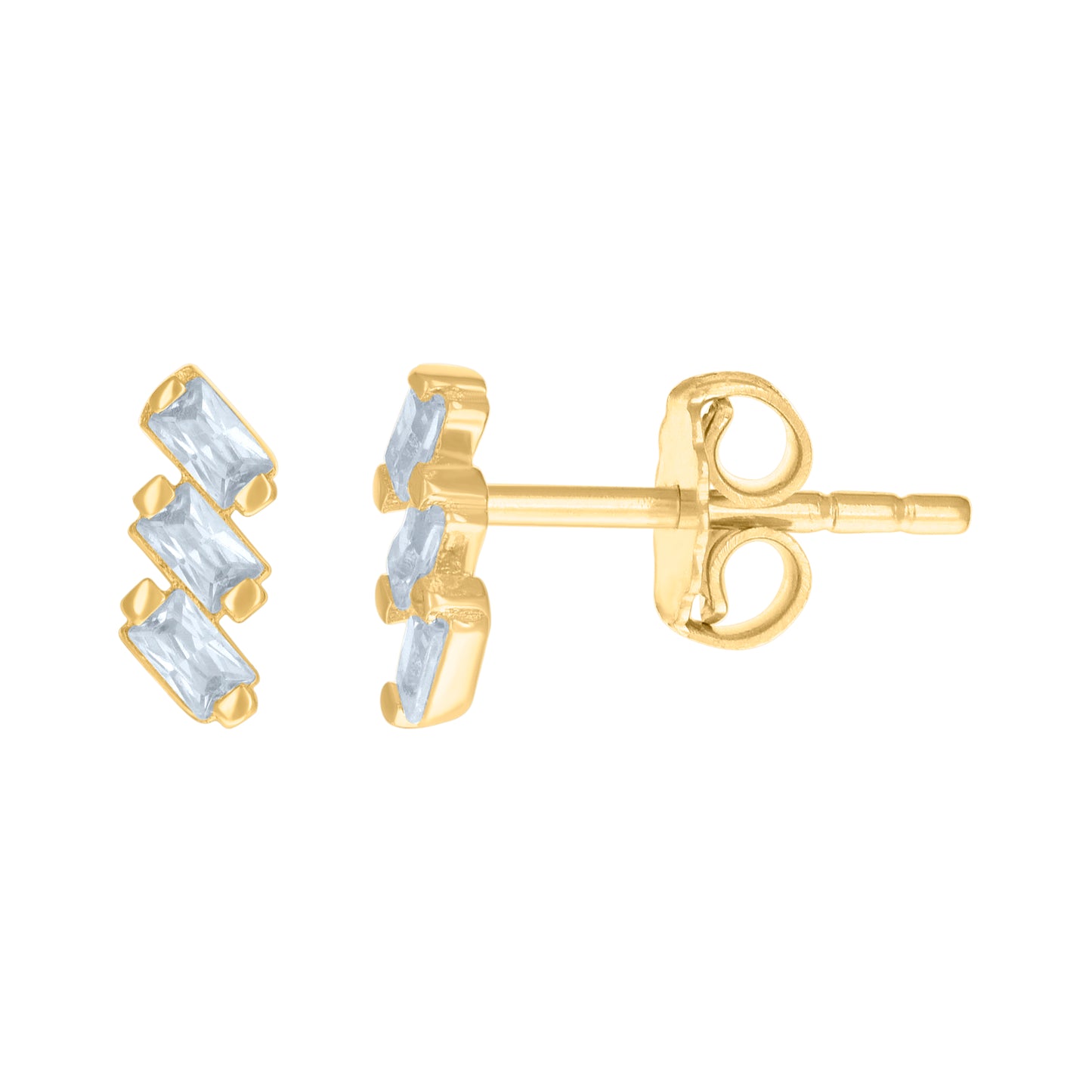 10k Yellow Gold Womens Baguette Cubic Zirconia Bar Fashion Stud Earrings