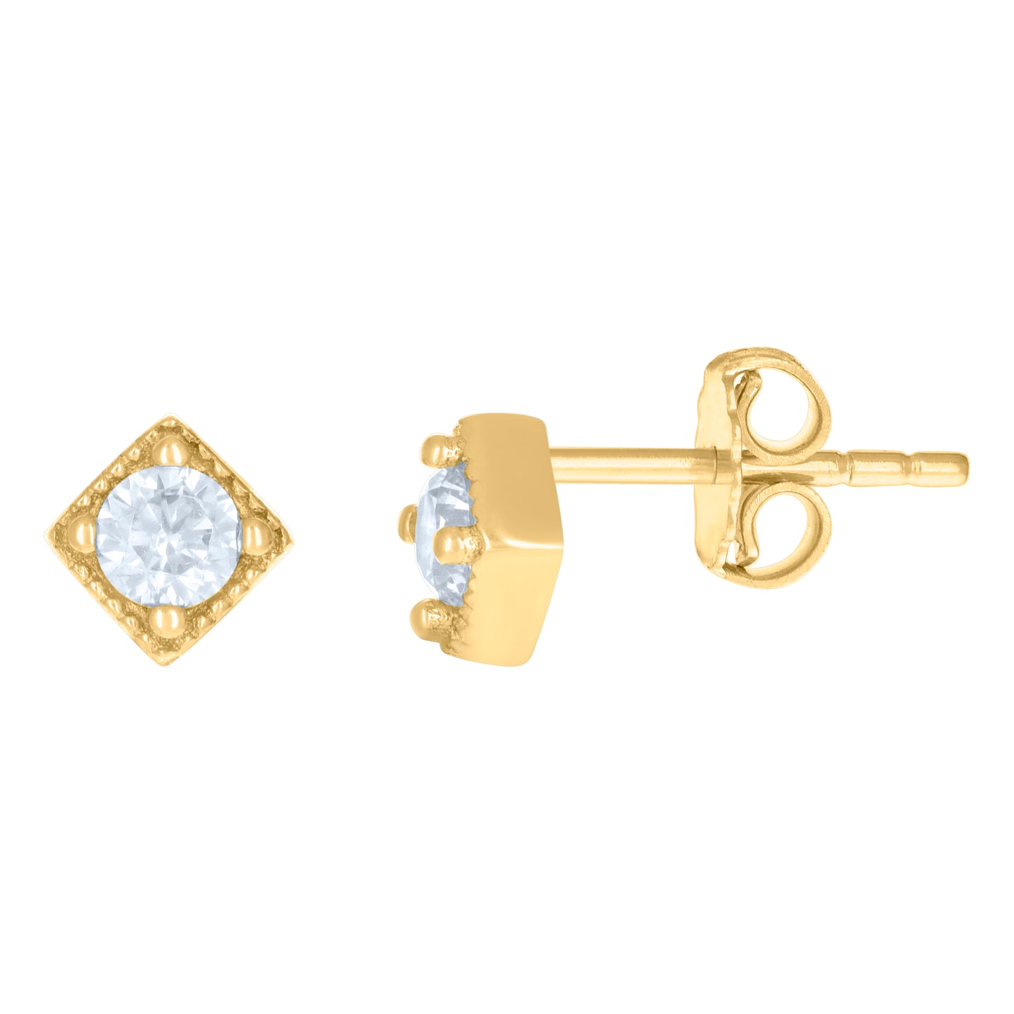 10k Yellow Gold Womens Cubic Zirconia Square Fashion Stud Earrings